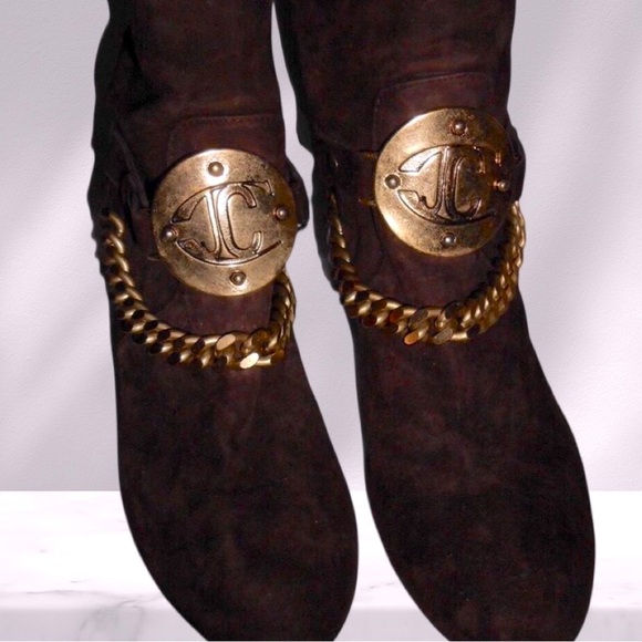 Roberto Cavalli Brown Suede Chain Detail Ankle Boots NWOT 38 - Picture 1 of 9